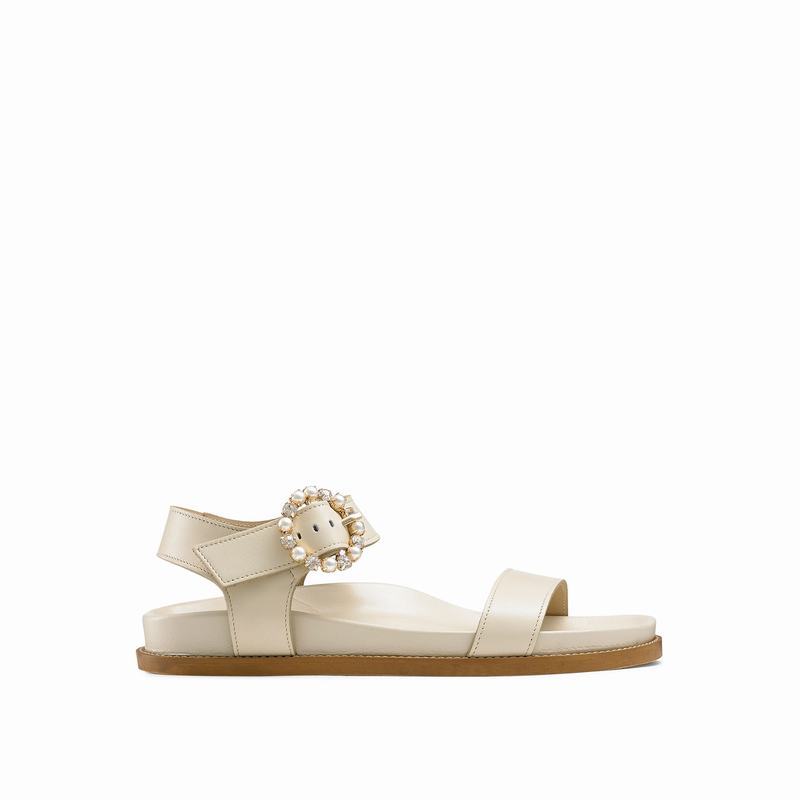 Russell & Bromley Ariel Womens Embellished Buckle Sandals Cream White |MDX7662UI|